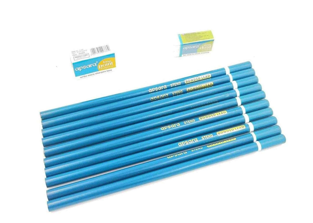 10 pencil, Sharpener and Eraser Apsara Steno HB Pencil