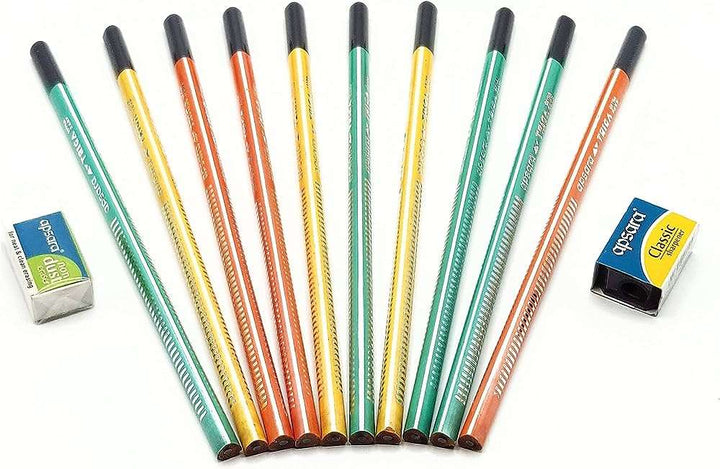 Pencil, Eraser and sharpener Apsara Triga Extra Dark Pencil