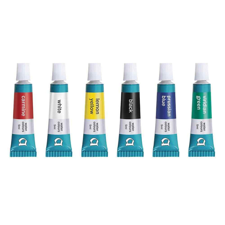 Carmine, White, Yellow, Black, Prussian blue and viridian green Apsara Water Colours Tubes