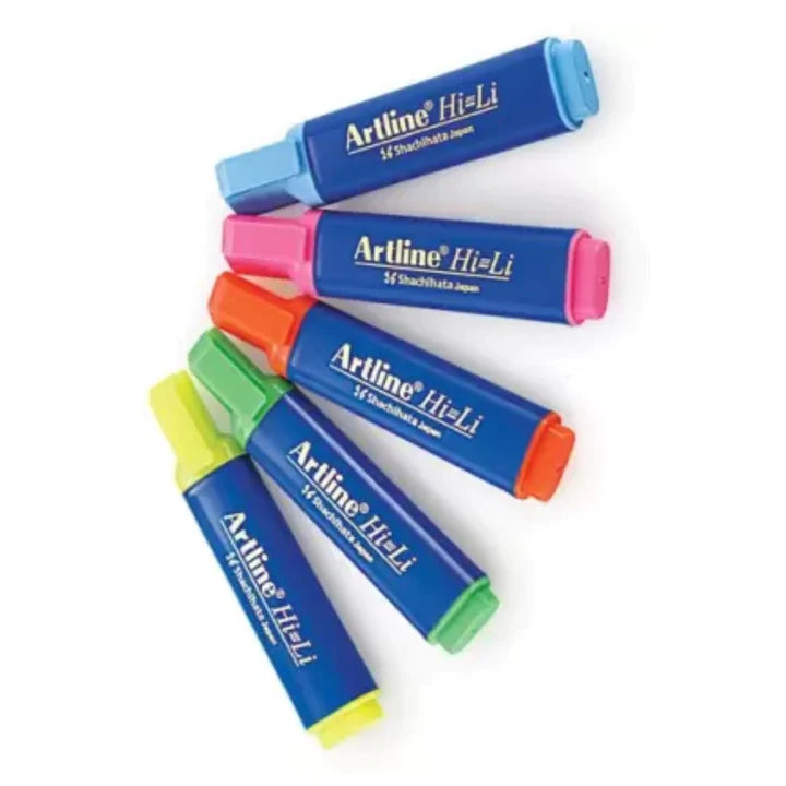 Artline Hi-Li Highlighter 5 Shades Yellow, Green, Orange, Pink And Blue.