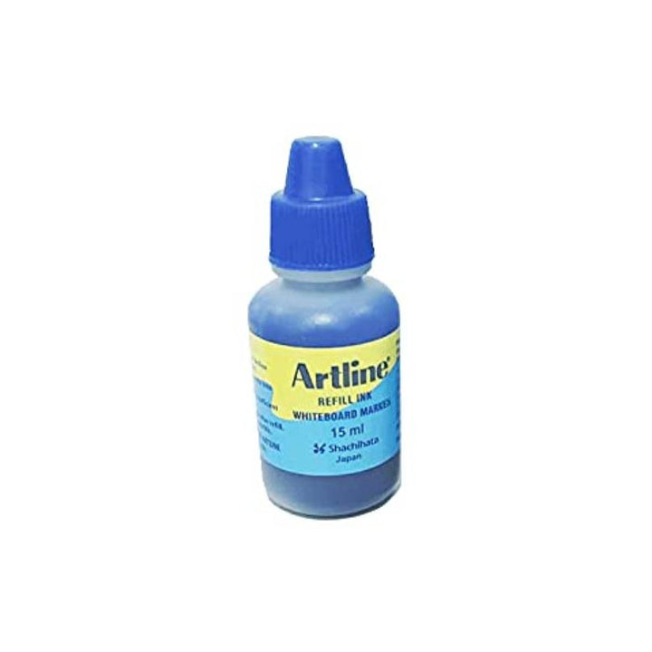 A bottle of 15 ml Blue colour Artline White Board Marker Ink