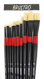 Brustro White Bristle Brush Set of 10 for Oil & Acrylic Painting Bbag | India’s Best Online Stationery Store