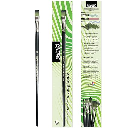 Brustro Greengold Flat Brush Size 12 Acrylic & Oil Painting Brush Bbag | India’s Best Online Stationery Store