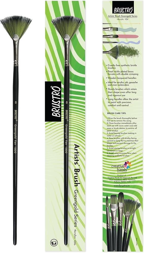 Brustro Greengold Fan Brush Size 4  Acrylic & Oil Painting Brush Bbag | India’s Best Online Stationery Store