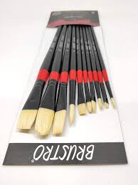 Brustro White Bristle Brush Set of 10 for Oil & Acrylic Painting Bbag | India’s Best Online Stationery Store