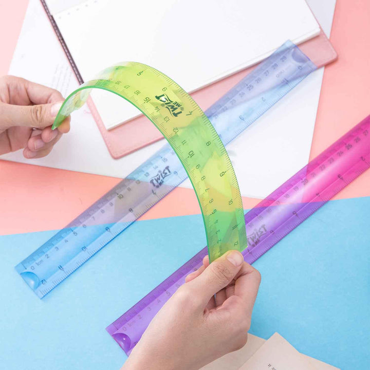 Deli Flexible Ruler Green, Blue and Pink