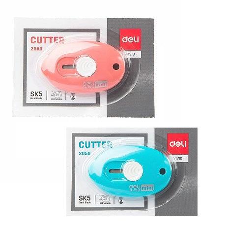 Deli Pocketable Mini Cutter comes in pink and blue colour 