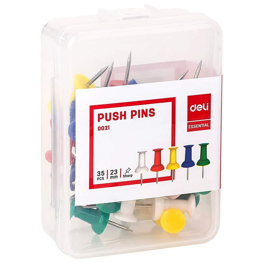35 pcs of Deli Push Pins 23mm Multicolour plastic material  