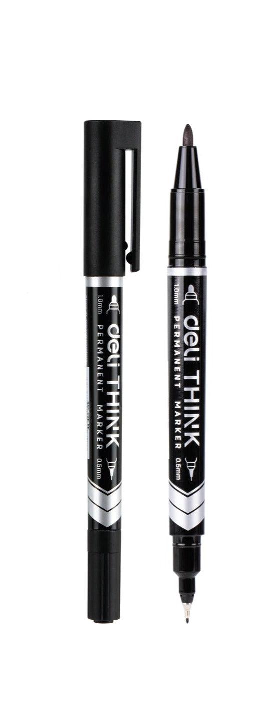 12 Units of Deli Think Double Side Permanent Marker 0.5mm and 0.1mm in one pack