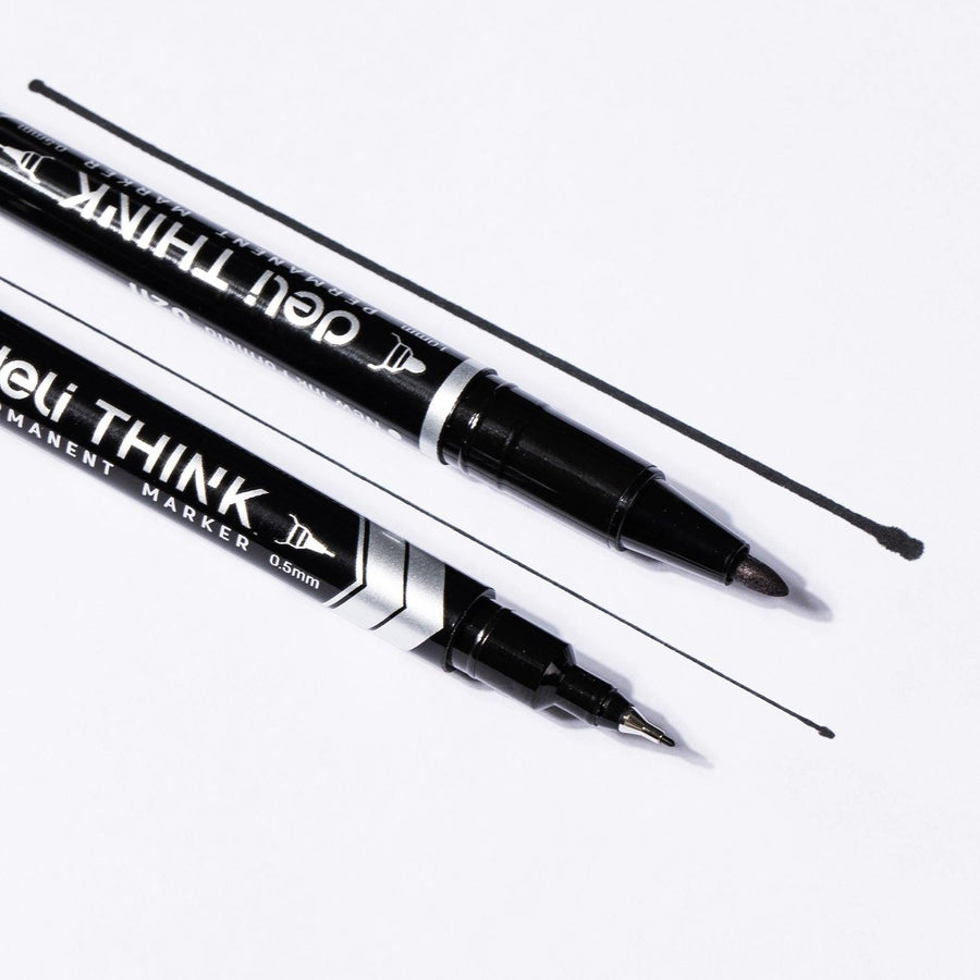 black Deli Think Double Side Permanent Marker 0.5mm and 0.1mm tip