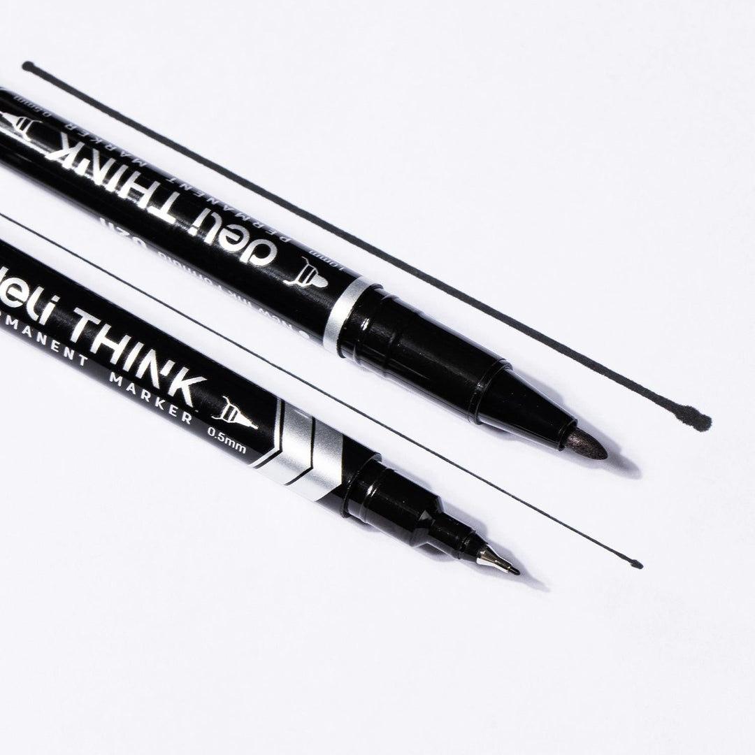 black Deli Think Double Side Permanent Marker 0.5mm and 0.1mm tip