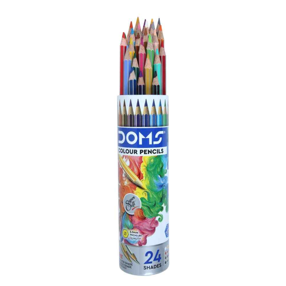 DOMS Colour Pencil Round Tin Pack 24 Shades - Bbag | India’s Best Online Stationery Store