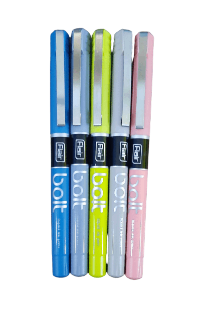 Dark Bue, Light Blue, Yellow, Light Grey And Pink  Body Colour Blue Ink Flair Bolt Liquid Ink Pen