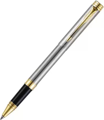 Parker Folio Stainless Steel with Gold Trim Roller Ball Pen - Bbag | India’s Best Online Stationery Store