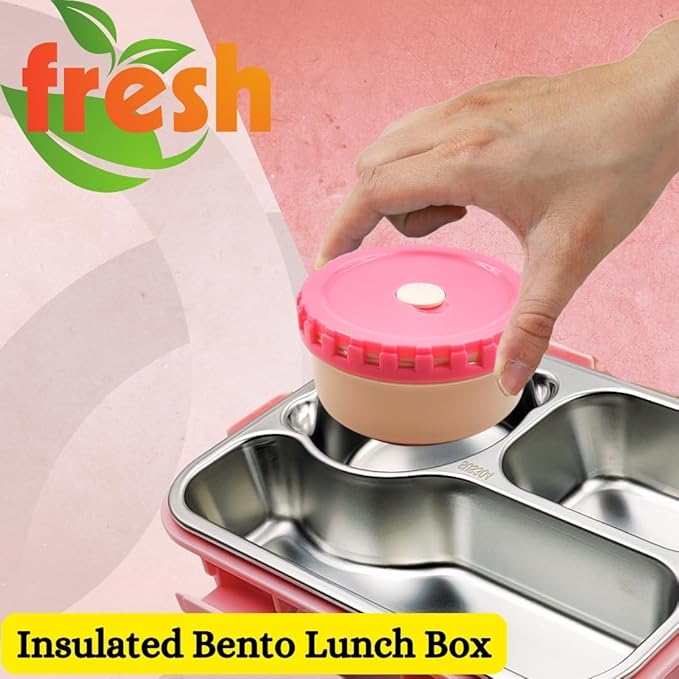 Fooddict 3 Compartment Lunch Box Stainless Steel Bento Box Bbag | India’s Best Online Stationery Store