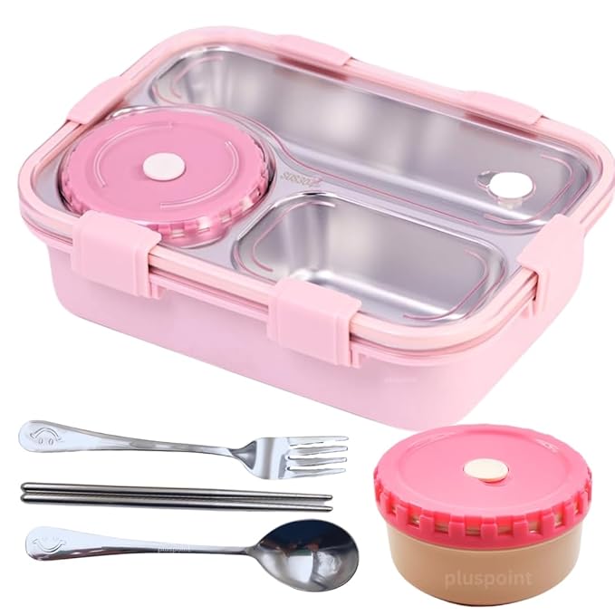 Fooddict 3 Compartment Lunch Box Stainless Steel Bento Box Bbag | India’s Best Online Stationery Store