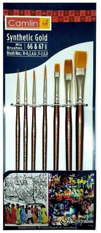 7 Pieces of 4 Round and 3 Flat Camlin Synthetic Gold Hair Artist Brushes