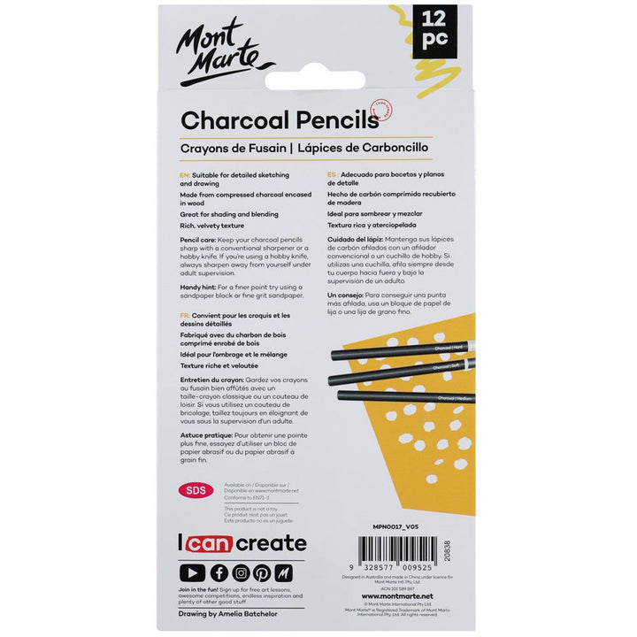 Mont Marte Charcoal Pencils set of 12pcs