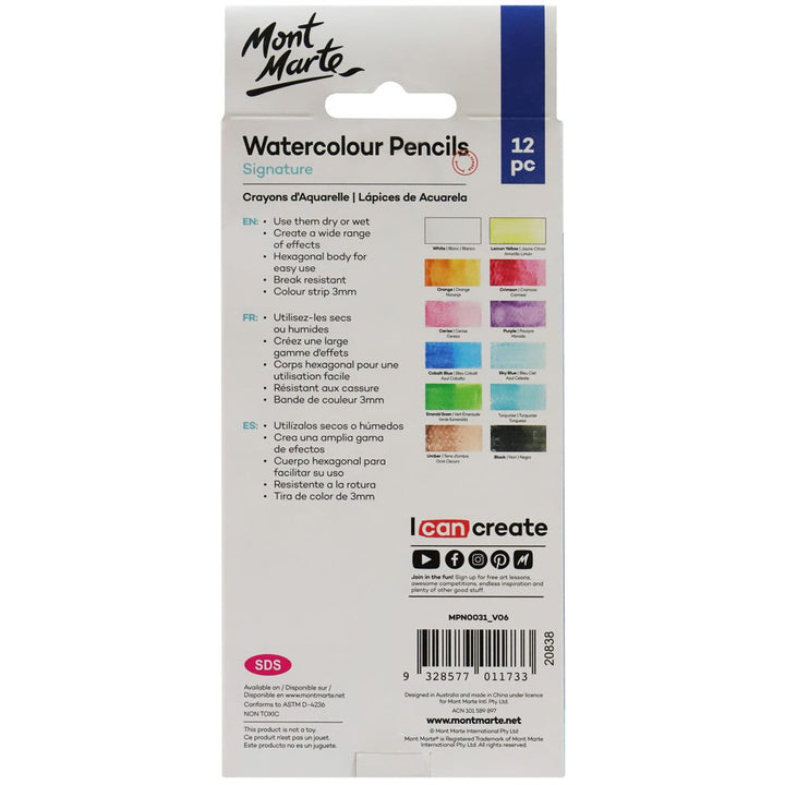 Watercolour Pencils Signature 12pc – Vibrant Colours & Versatile Effects