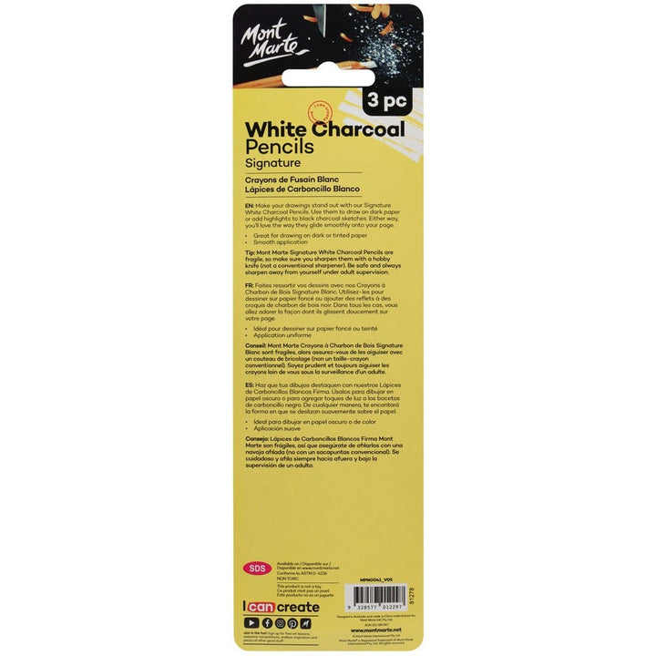 Mont Marte Signature White Charcoal Pencils Pack Of 3