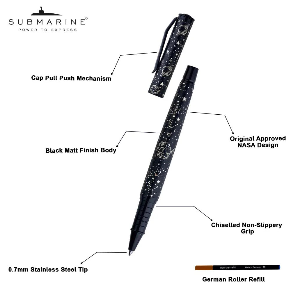 Submarine NASA Roller Pen Chrome Finish Premium Space-Themed Pen Bbag | India’s Best Online Stationery Store