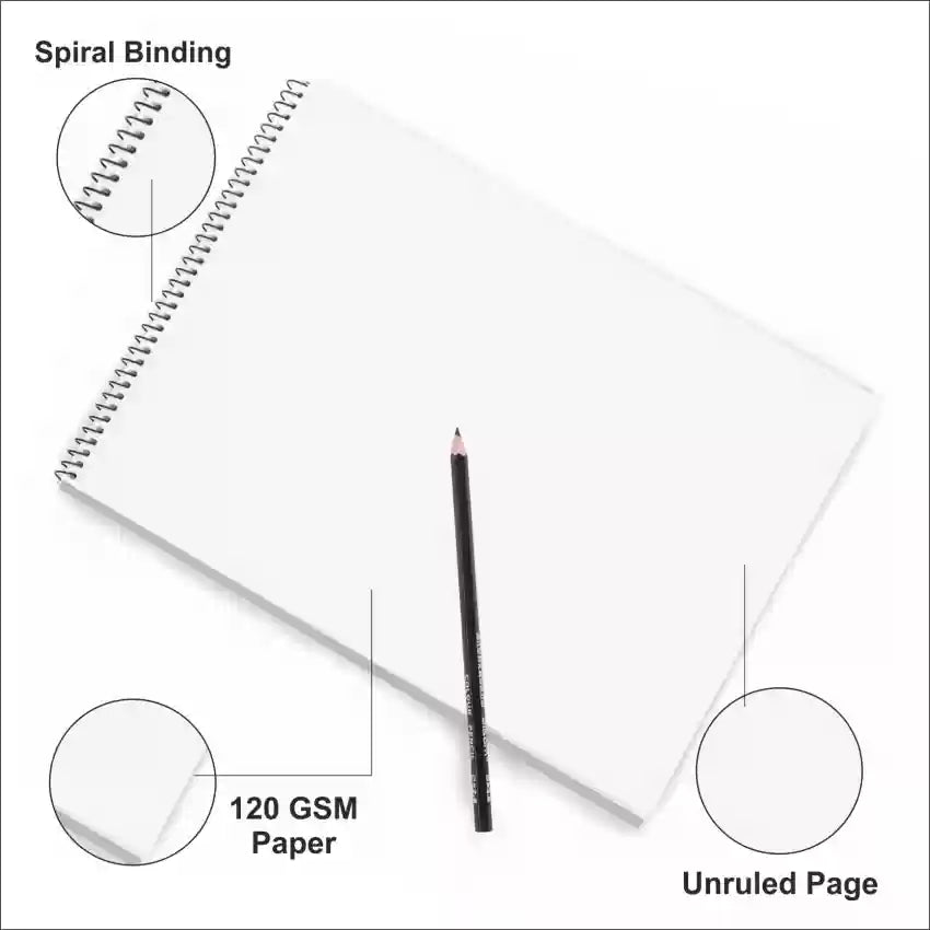 Classmate A3 Sketch Book with Spiral Binding, 12 GSM thick Paper and Unruled Page 