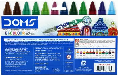 DOMS Bi-Colour Wax Crayons - Bbag | India’s Best Online Stationery Store