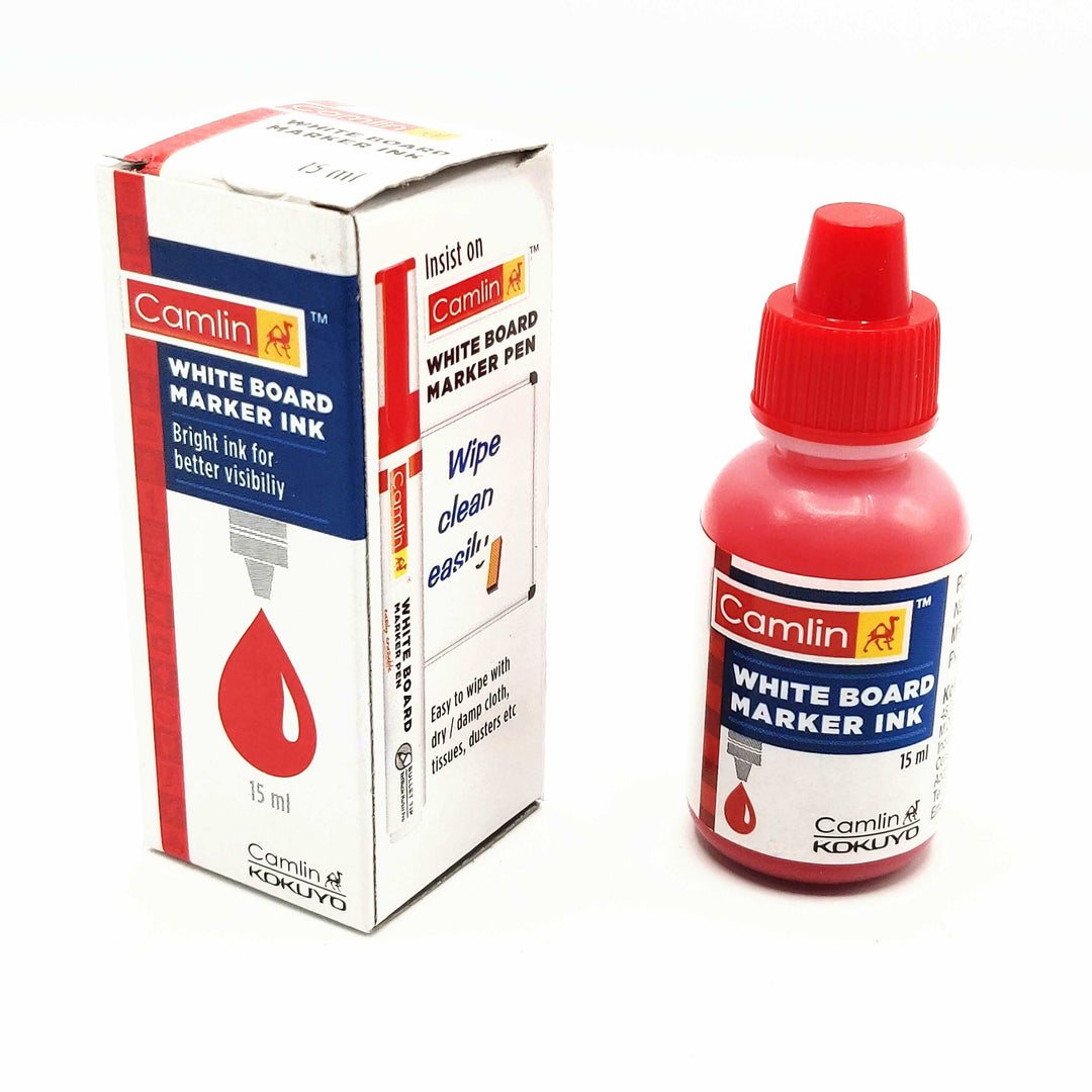 A pack of 15 ml Red Ink Colour ink Camlin White Board Marker Ink