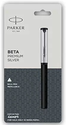 Parker Beta Premium Silver With Stainless Steel Trim Ball Pen - Bbag | India’s Best Online Stationery Store