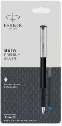 Parker Beta Premium Silver With Stainless Steel Trim Fountain Pen - Bbag | India’s Best Online Stationery Store
