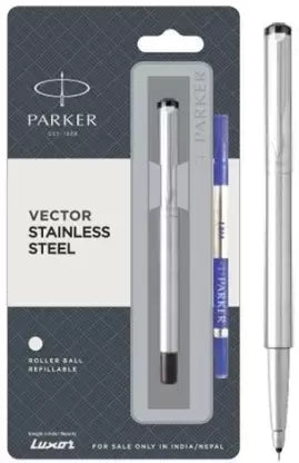 Parker Vector Stainless Steel With Steel Trim Roller Ball Pen - Bbag | India’s Best Online Stationery Store