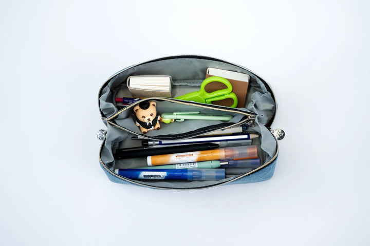 Kidgets Denim Pencil Pouch Light Blue | Stylish Polyester Organizer Case Bbag | India’s Best Online Stationery Store