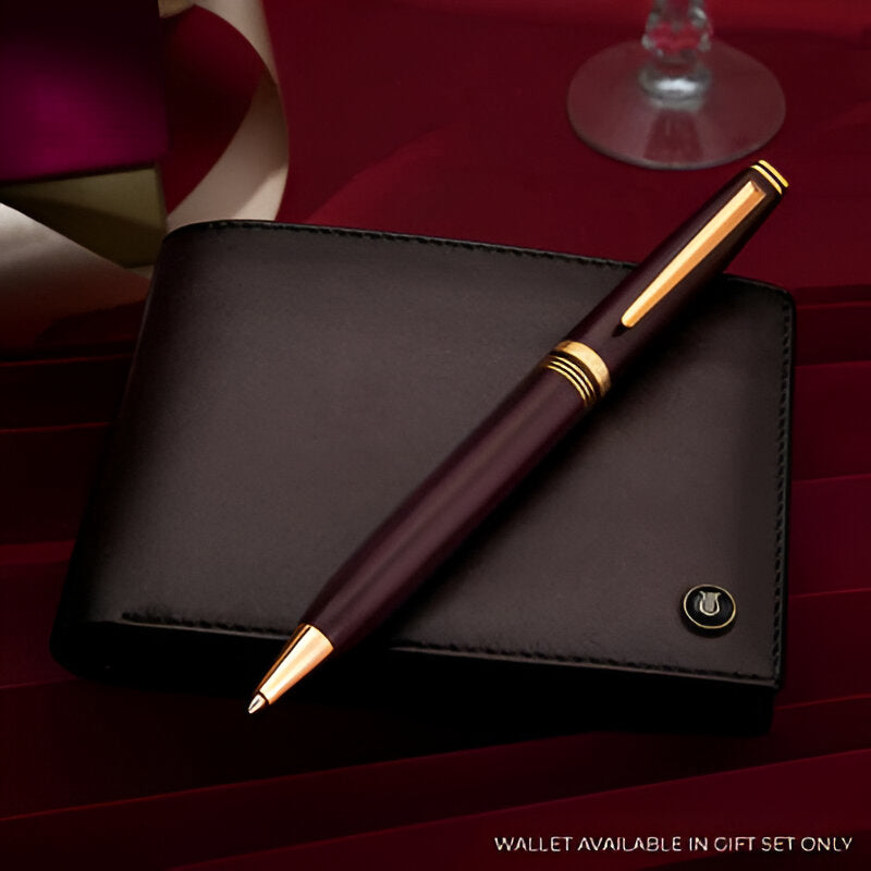 Elegant Contemporary Bordeaux Ballpoint Pen with Gold Trims