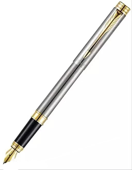 Parker Folio Stainless Steel with Gold Trim Fountain Pen - Bbag | India’s Best Online Stationery Store