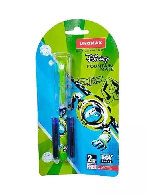 A pack of green Unomax Disney Fountain Mate Ink Pen with Buzz lightyear image on it.