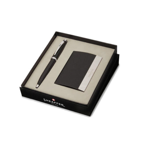 Sheaffer Gift Set 9338 Glossy Black CT Ballpoint Pen + Business Card Holder / bbag indias best online store