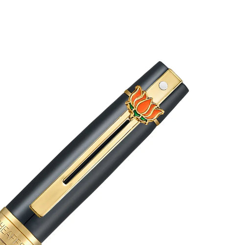 Glossy Black Ballpoint Pen With Gold Trim and Lotus Emblem /bbag inias best online store