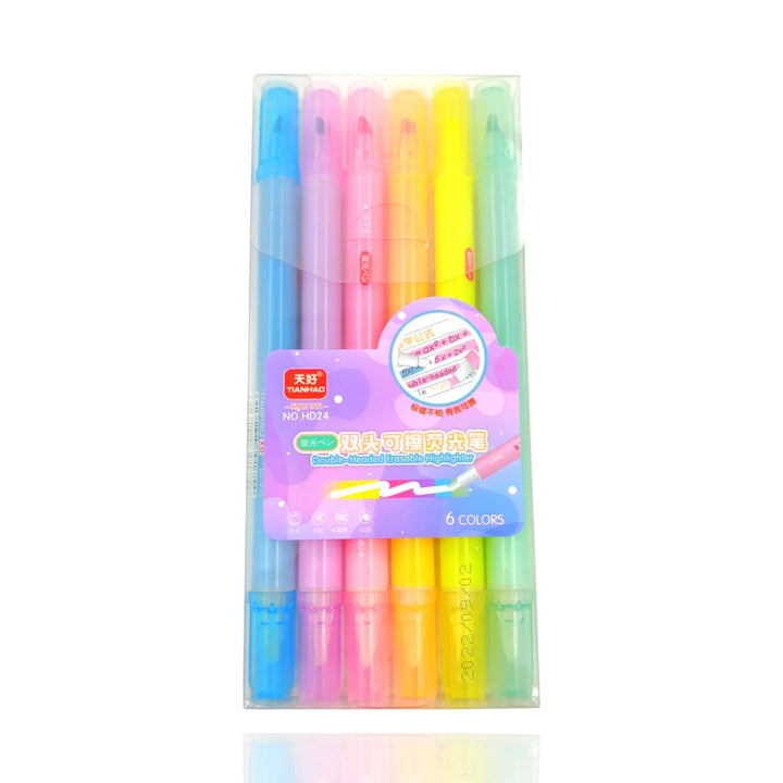 A pack of 6 Double-Headed Erasable Highlighter 
