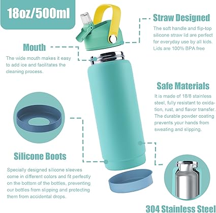 Kids Stainless Steel Insulated Water Bottle with Straw 500ml Bbag | India’s Best Online Stationery Store