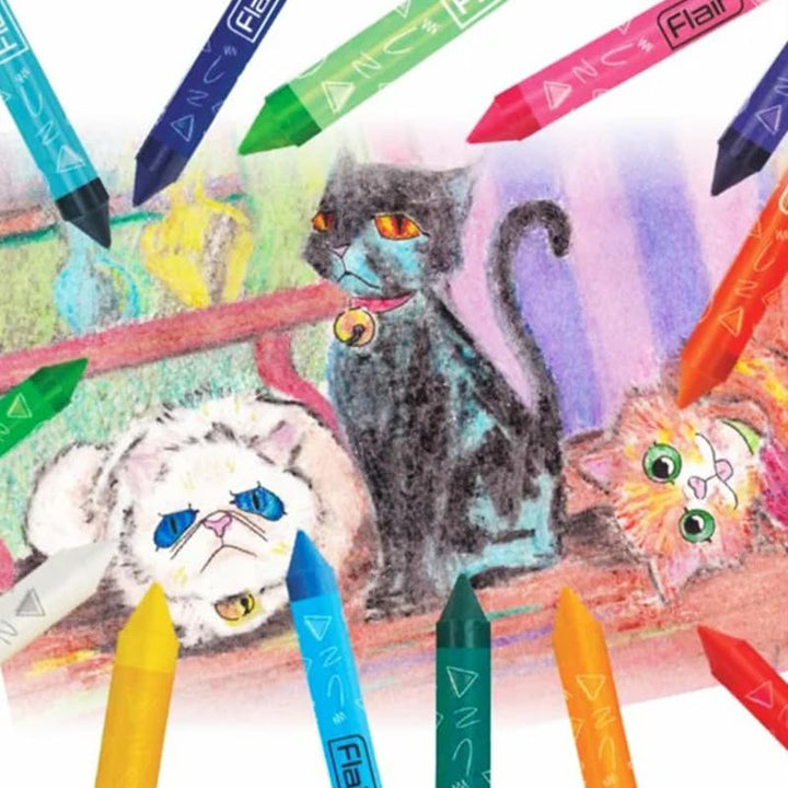 3 Cats drawn from Flair Creative Wax Crayons