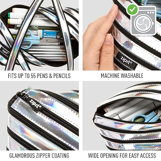 ZIPIT Metallic Big Pencil Case Silver Bbag | India’s Best Online Stationery Store